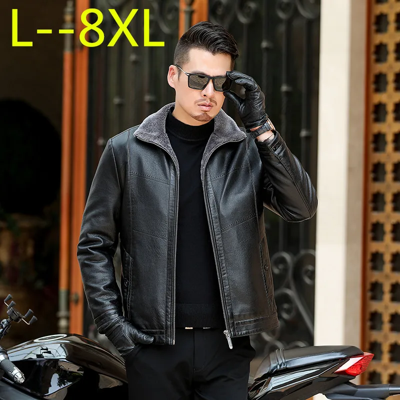 Зимняя мужская куртка из овчины размера плюс 8XL 6XL 5XL 4XL|Куртки искуственной кожи| |