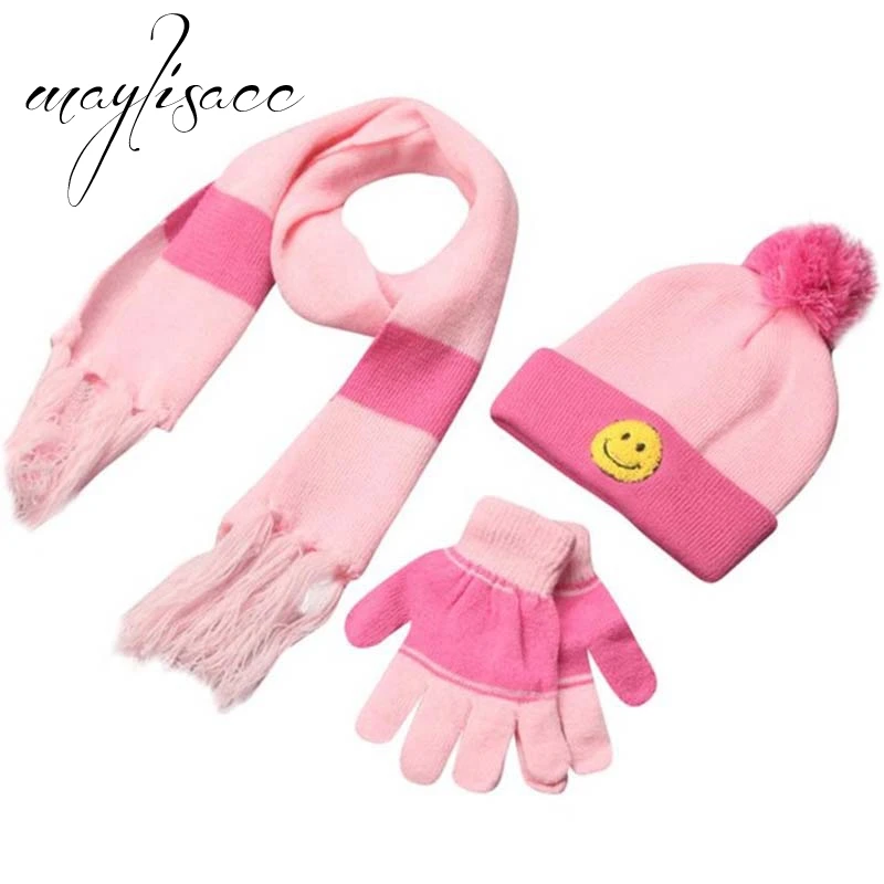 Maylisacc/Детские милые зимние теплые вязаные шапки перчатки с шарфами высокое