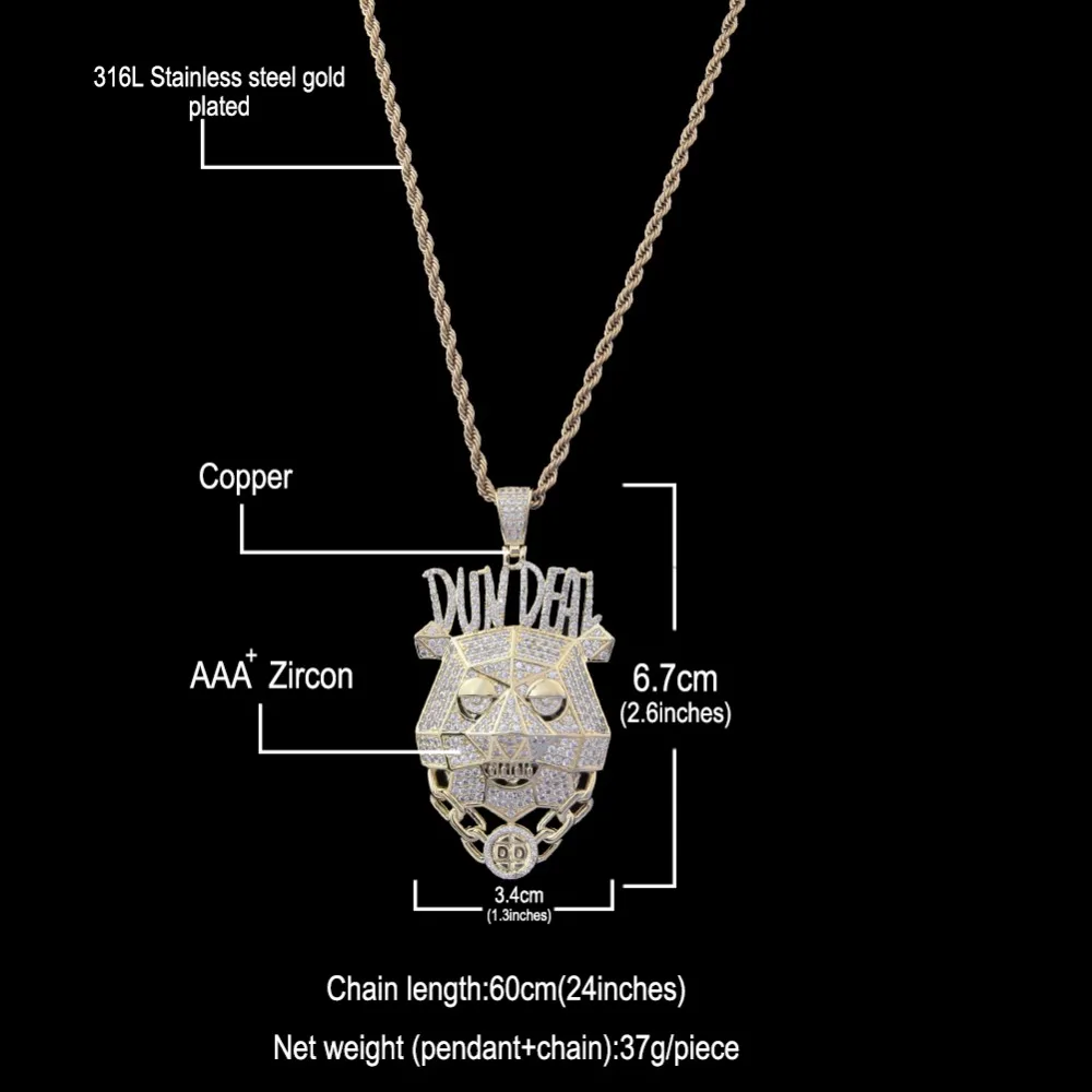 BLING KING Custom Dun Deal ожерелье в стиле хип-хоп с кубическим цирконием, золото, серебро, CZ камень