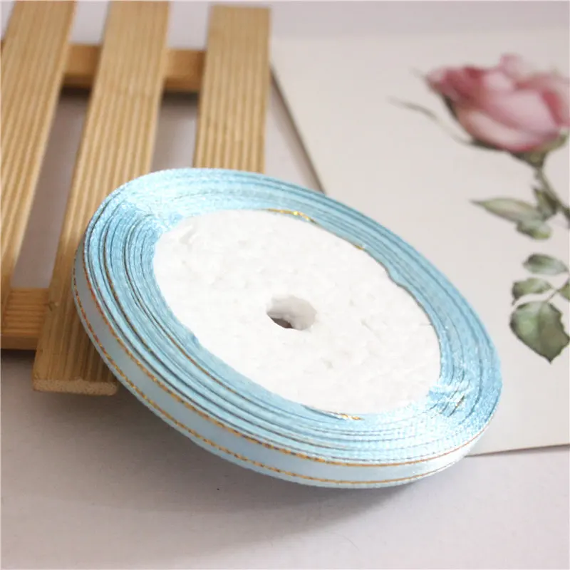 light blue Золотая лента, атласная проволока, 6 мм, 25 ярдов, 22 метра, сделай сам, ремесло, украшение для свадебной вечеринки, подарочная упаковка, товары для скрапа - Цвет: light blue