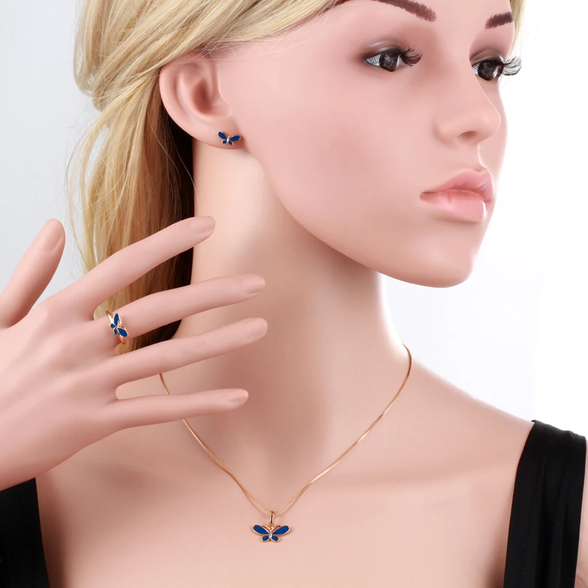 Милые ожерелья и подвески в виде бабочки с синим маслом маленькие Наборы
