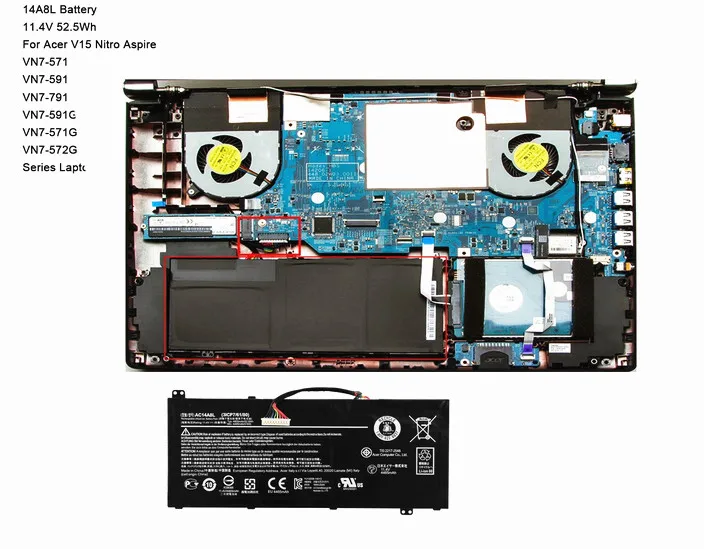 VX5-591G VX5-591G-72LY VX5-591G-52WN VX5-591G-58AX VX5-591G-547B для ноутбука ACER батарея 4 ячейки ac14a8l |