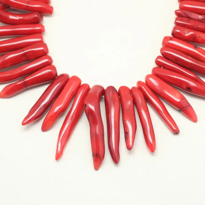 Approx 48pcs/Strand Chilli Pepper Shape Natural Red Coral Sticks Beads Pendant Necklace Top Drilled Smooth Jewelry Making |
