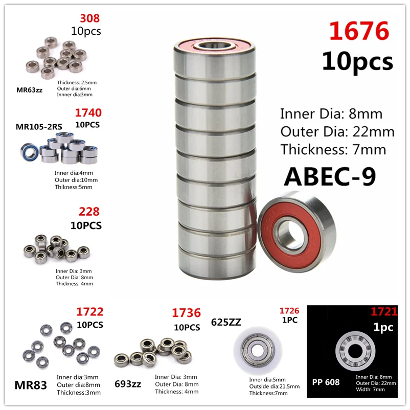 

1pc OR 10PCS Roller Ball Bearings High Speed Seat Miniature Bearing Steel Shafts MR105-2RS 693zz625ZZ MR83 608 MrR63zz MR105-2RS