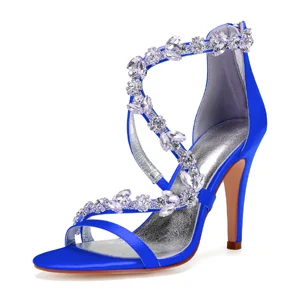 Royal blue Пикантные женские атласные босоножки с перекрестными ремешками в римском стиле под вечернее платье туфли-лодочки на высоком каблуке для свадьбы, вечеринки, ночного клуба - Цвет: Royal blue