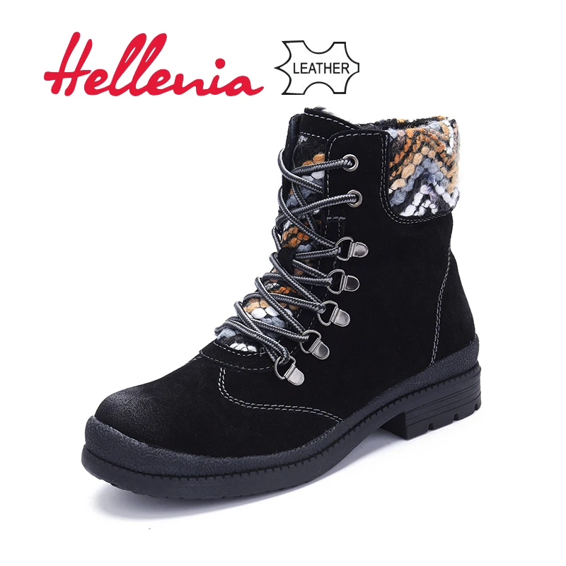 Женские зимние ботинки Hellenia 2018 женская обувь из коровьей замши кожаные ботильоны