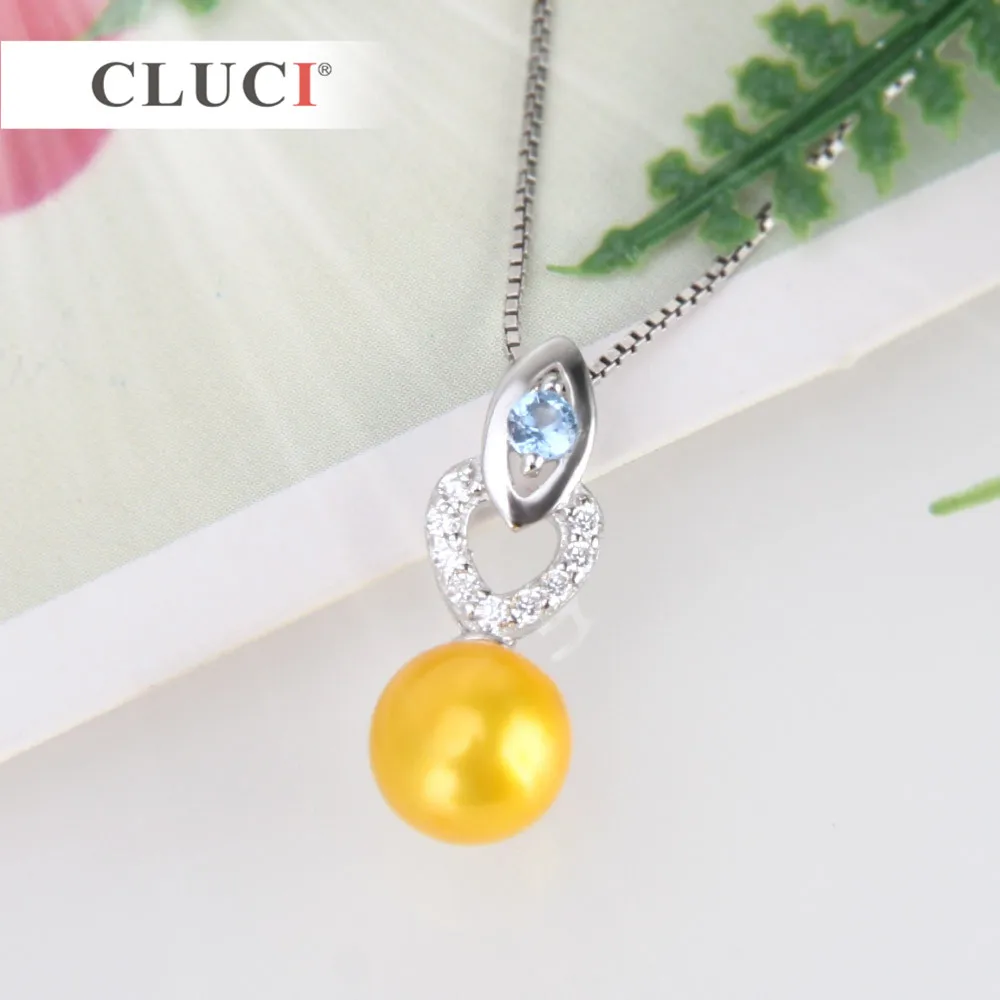 CLUCI новый 925 пробы серебряный кулон в форме сердца синий CZ жемчужный ожерелье