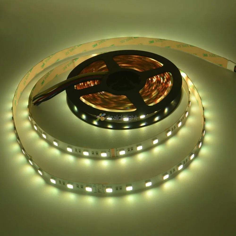 Цветная(RGB+ CCT 5 в 1 Светодиодные ленты 5050 60 светодиодный/метр 12v 24v CW+ RGB+ WW фишек гибкие светодиодные ленты 5 м/лот