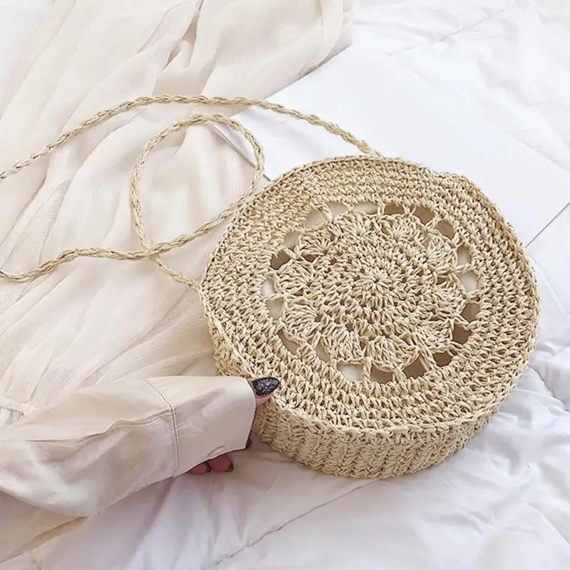Ретро полые женские соломенная сумка с цветочным рисунком Новое поступление модные винтажные сумочки круг переплетение летнее пляжный отдых сумки-мессенджеры