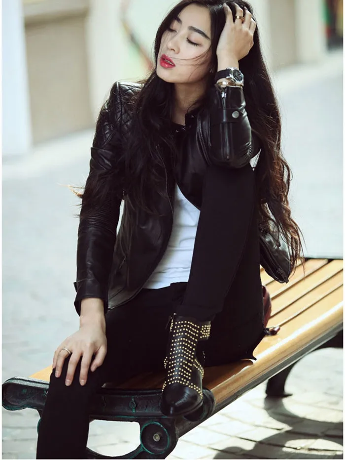 2019 Leather Jacket Women Slim Short Motorcycle Autumn Winter Coat Brand Streetwear Outwear K537 | Женская одежда