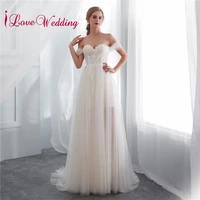 ilovewedding elegant a line bridal gown tulle light champange beach long wedding dress robe de mariage