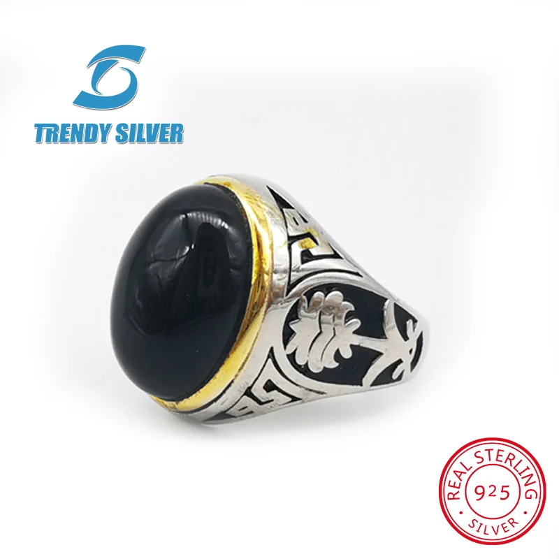 

rose gold silver 925 fine jewelry man rings men accessories turquoise gemstone natural onyx agate wholesale TRENDY SILVER TCR400