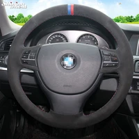 bannis black suede hand stitched car steering wheel cover for bmw f10 523li 525li 2009 730li 740li 750li