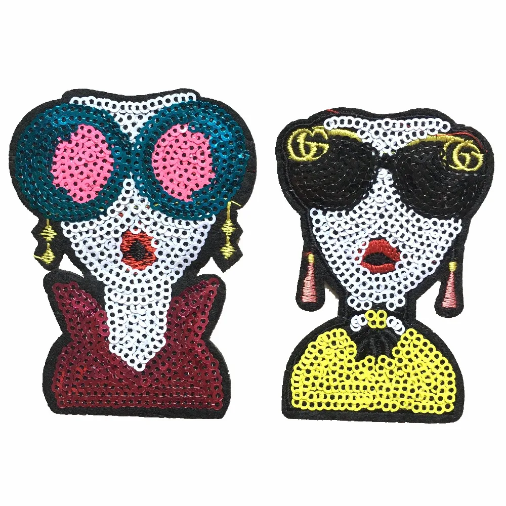 

New Arrival Fashion Girl Sequined Patches for Clothing Bags Small Sequins Lady Appliques Iron on Patch DIY Accessories 6Pcs/lot