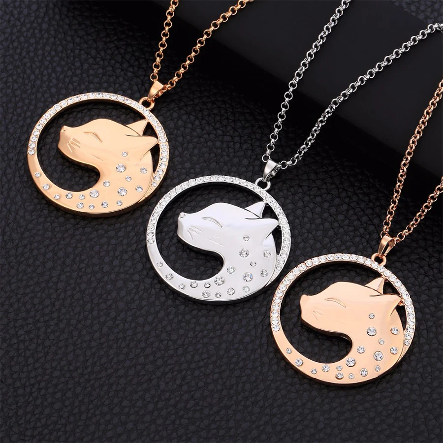 

Big Round Leopard Crystal Pendant Necklace Gold Silver color Long Chain Necklace For Women 2021 femme Jewelry Accessories Gifts