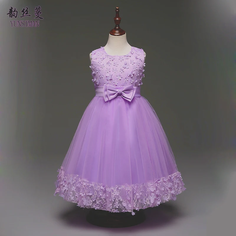Summer Girls Lace Dress Age 4 6 8 10 Years Kids O-neck Bow Princess Costume Flower for Party and Wedding 2W21A | Детская одежда и