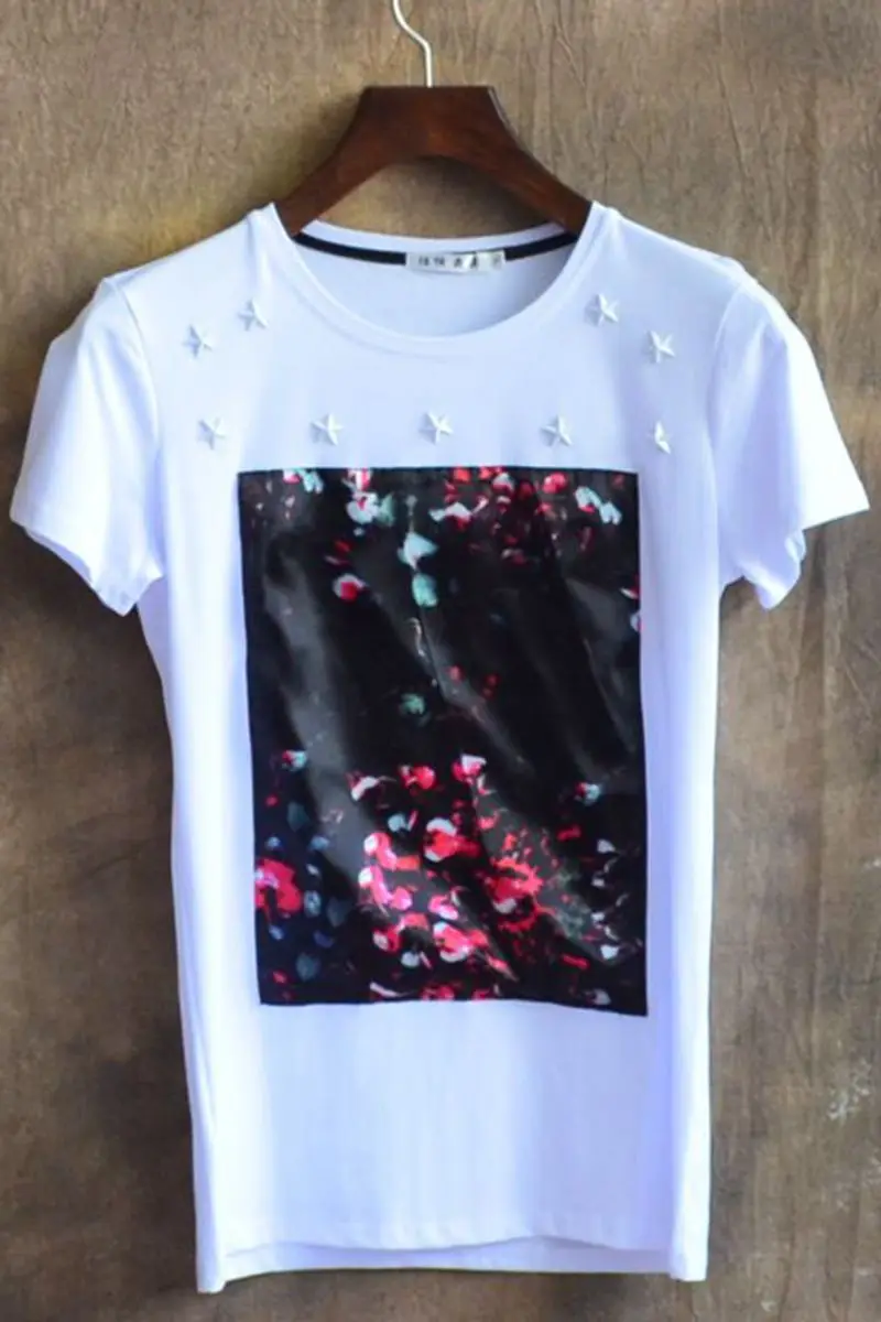 Молодежный заклепочный патч футболка мужские футболки мода 2016 летняя