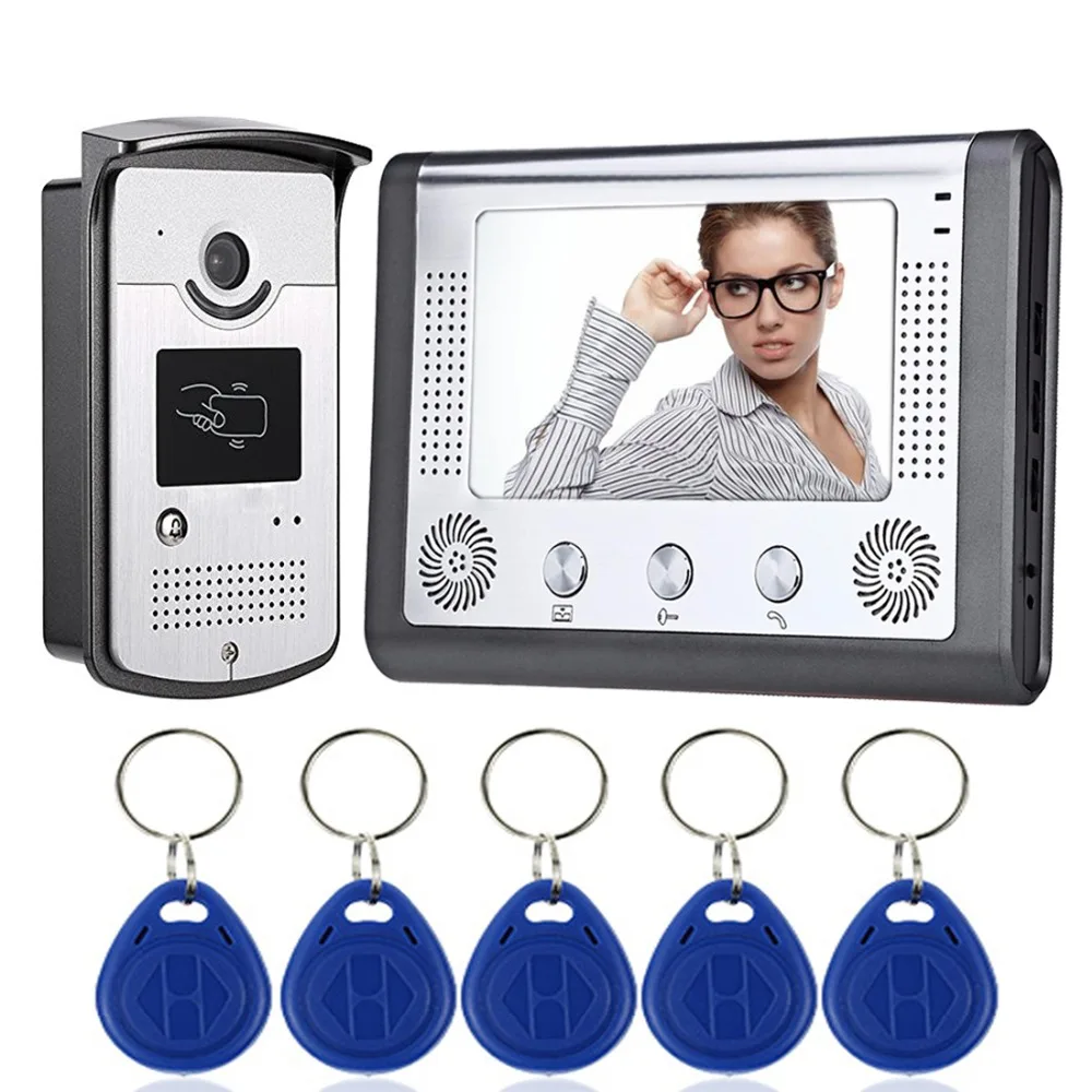 SYSD Wired 7 inch Video Door Phone Intercom Entry System with RFID Unlock Night Vision Camera