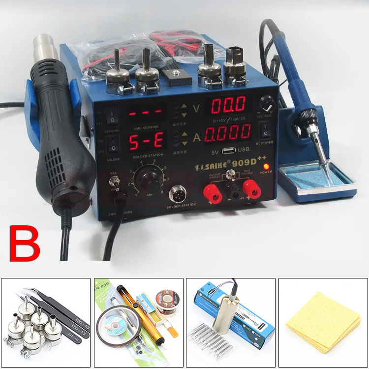 Паяльник SAIKE 909D ++ 3 в 1 тепловая пушка источник питания Сварочная ремонтная