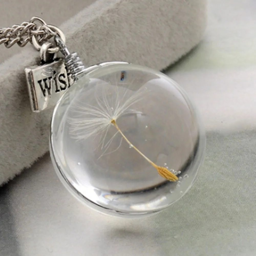 Natural Dandelion Seed Specimen Glass Adhesive Sheet and Wish Tag Pendant Necklace Charm Women Oval Round Time Gem Hot | Украшения и