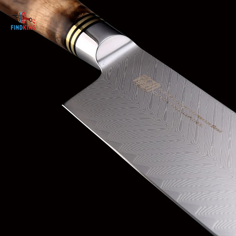 FINDKING AUS 10 дамасской стали Sapele деревянной ручкой Стрелка шаблон Дамаск нож 6 5