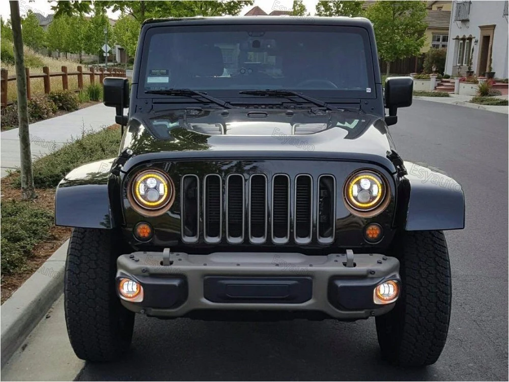 7-дюймовый набор светодиодных фар с гало-кольцами с головными фарами 7" H4 Hi/low Auto с угловым глазком для Jeep Wrangler JK TJ on.