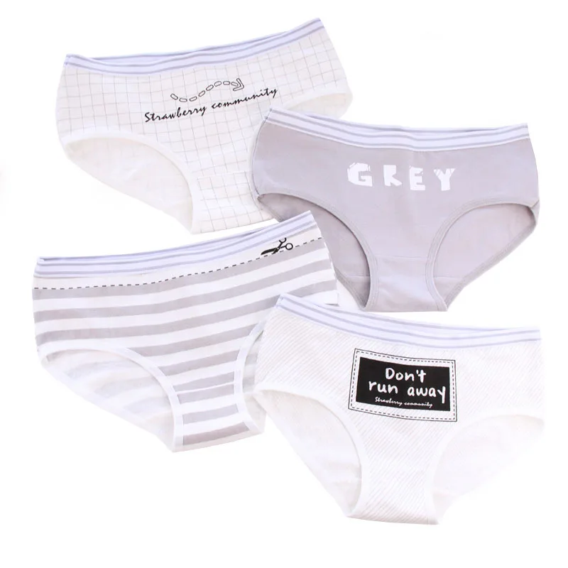 4 шт. полосатые трусы для девочек-подростков хлопковые с буквенным принтом
