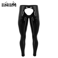 iiniim gay sexy mens lingerie shiny patent leather open back and open pouch tight pants leggings night clubwear parties trousers