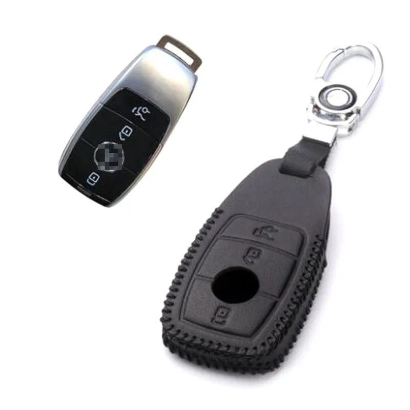 Genuine PU Leather 3 Button Remote Key Bag Case Fob Holder Chain For Benz E Class 2016 | Автомобили и мотоциклы