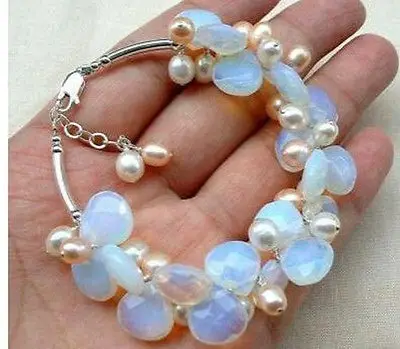 

Exquisite Salt Water Pearl & Moonstone Bracelet AAA style Fine jewe Noble 100% Natural natural 5.26 -Bride jewelry free shipping