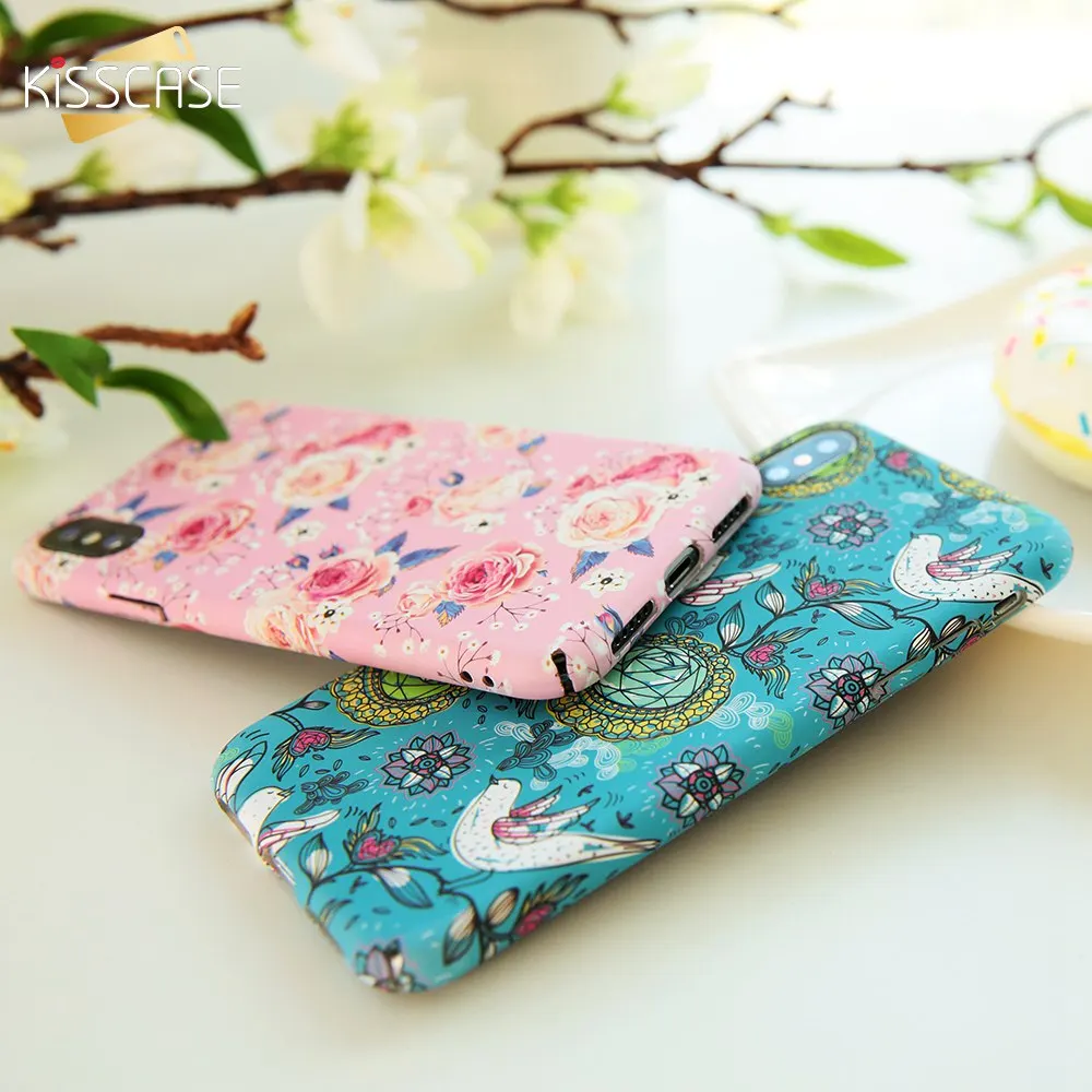 KISSCASE Court Flower Phone Case For iPhone X 6 6s 7 8 Plus Matte Vintage Decal Cases 6S Hard Cover Capa |