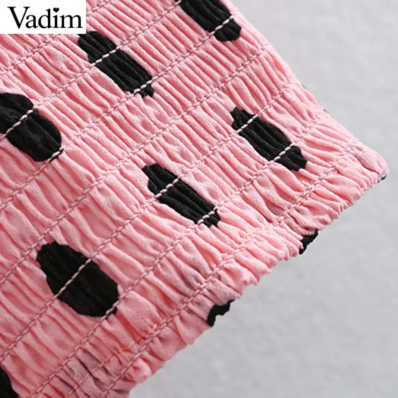 Vadim милый Женский Топ в горошек с принтом эластичные плиссированные короткие