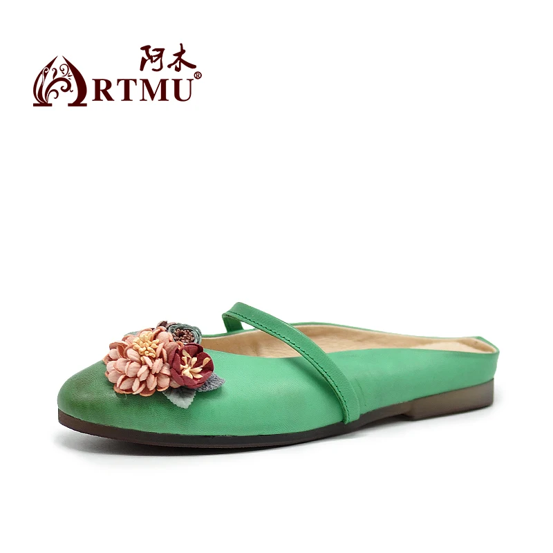 

Artmu Original Retro Sweet Flower Genuine Leather Slippers Flat Summer Handmade Women Slippers Outside Wear New Style 188-12