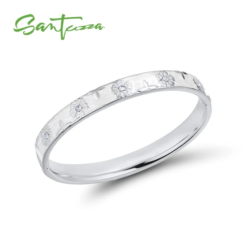 White Rhodium(White) Модный женский браслет SANTUZZA, многоцветные браслеты с цветами, сверкающие кристаллы, модные ювелирные изделия ручной работы, эмаль - Окраска металла: White Rhodium(White)