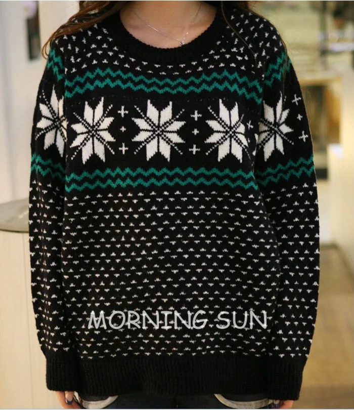 2014 casual new style O neck snowflakes embroidered winter autumn -summer female brand warm knitted Christmas sweaters #3000 | Женская