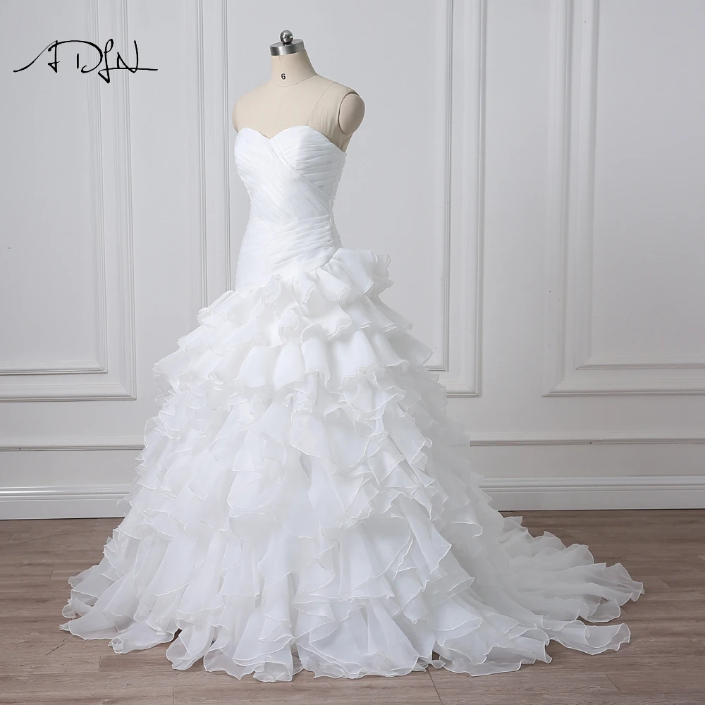 Свадебные платья с корсетом ADLN оборками ТРАПЕЦИЕВИДНОЕ ПЛАТЬЕ из органзы
