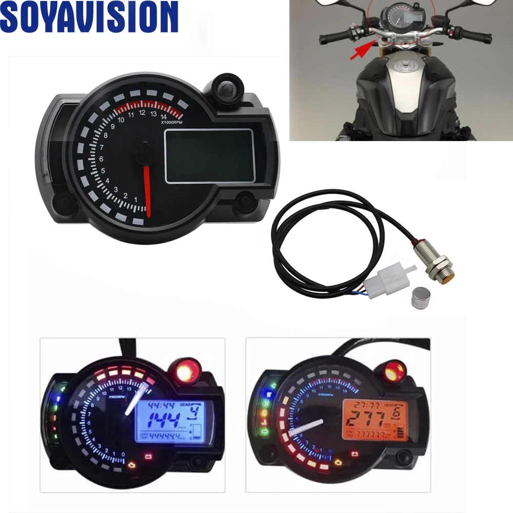 Motorcycle Digital speedometer LCD Gauge Speedometer Tachometer Odometer motorbike instrument 7 color display oil level meter | Автомобили