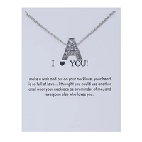 26 letter necklace silver color chain choker make a wish card crystal rhinestone name necklace for women girl