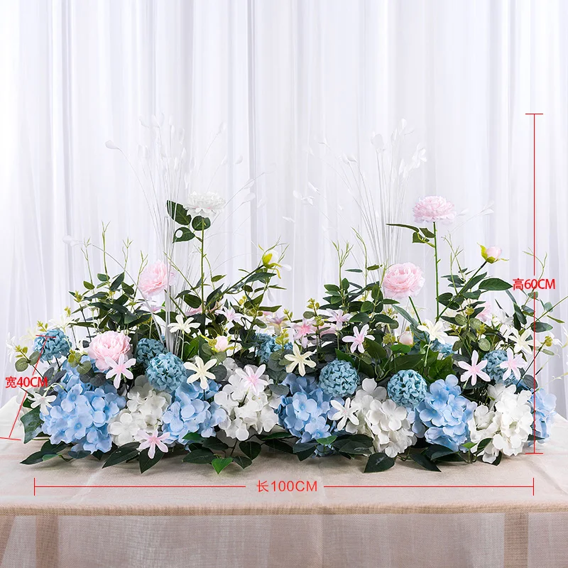 White blue 100cm Павлина пион гортензии вечерние свадебные букет Цветочная композиция шелковые искусственные ряд цветов Декор железная Арка фон 50/100 см - Цвет: White blue 100cm
