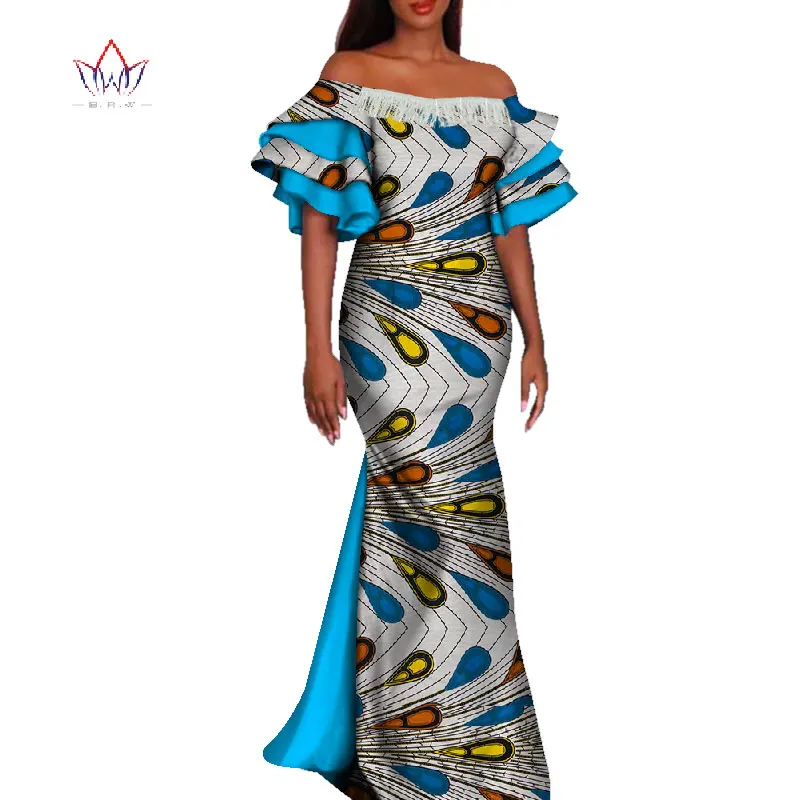 African Dresses for Women Bazin Riche African Clothes Women Applique Tassel Long Evening Dresses Dashiki African Clothing WY4227