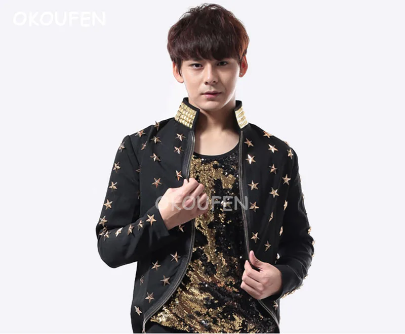 Halloween Adult Jazz Dance Suit Rivets Star print Tuxedo cloak magician COS clothing Stage performance show Jacket |