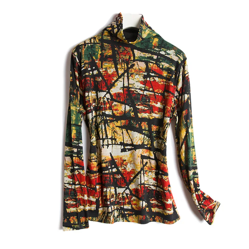 Женская шелковая кофта с длинным рукавом и высоким воротником - купить по