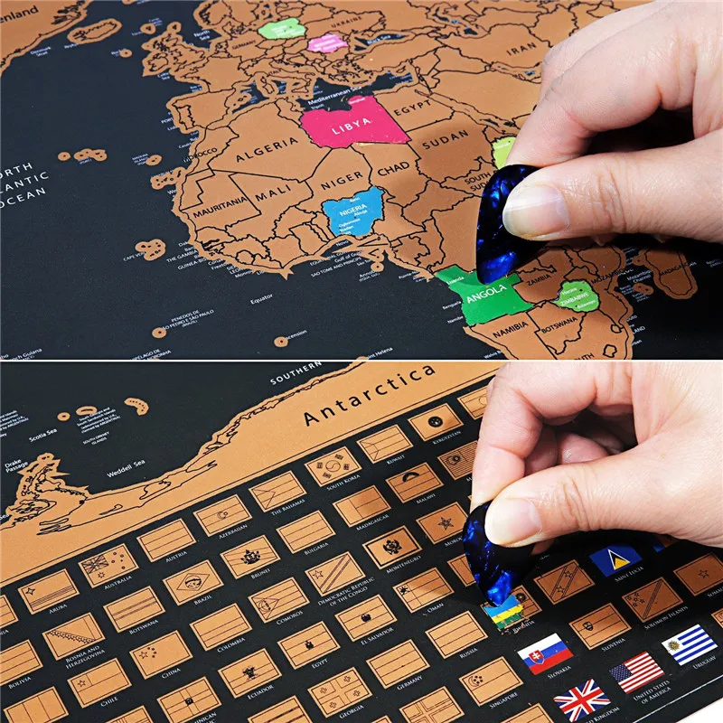 Стирайте черный мир карта Скретч Карта мира персонализированные путешествия