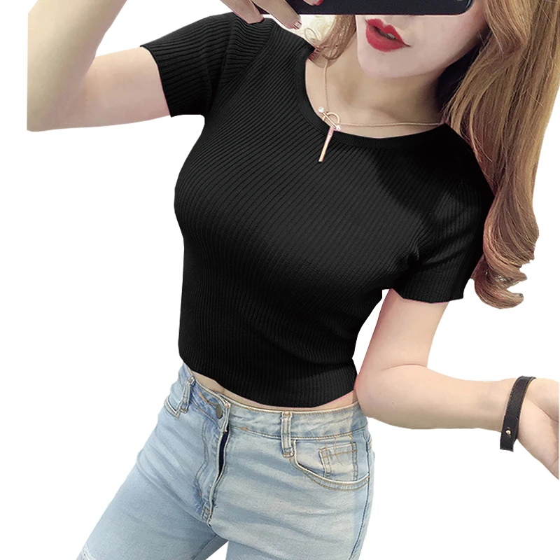 Женская футболка женские Топы И Футболки женская летняя 2018 короткий укороченный