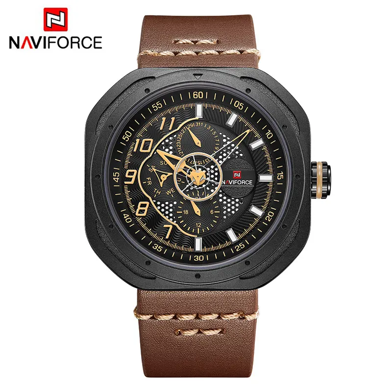 BYDBN Топ люксовый бренд NAVIFORCE мужские модные спортивные аналоговые Мужские часы из натуральной кожи водонепроницаемые кварцевые наручные часы Masculino - Цвет: BYDBN