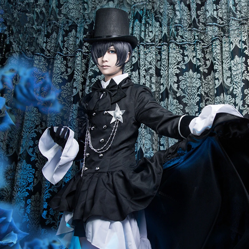 Полный комплект Аниме Kuroshitsuji Black Butler Ciel Phantomhive костюм для косплея платье девочек