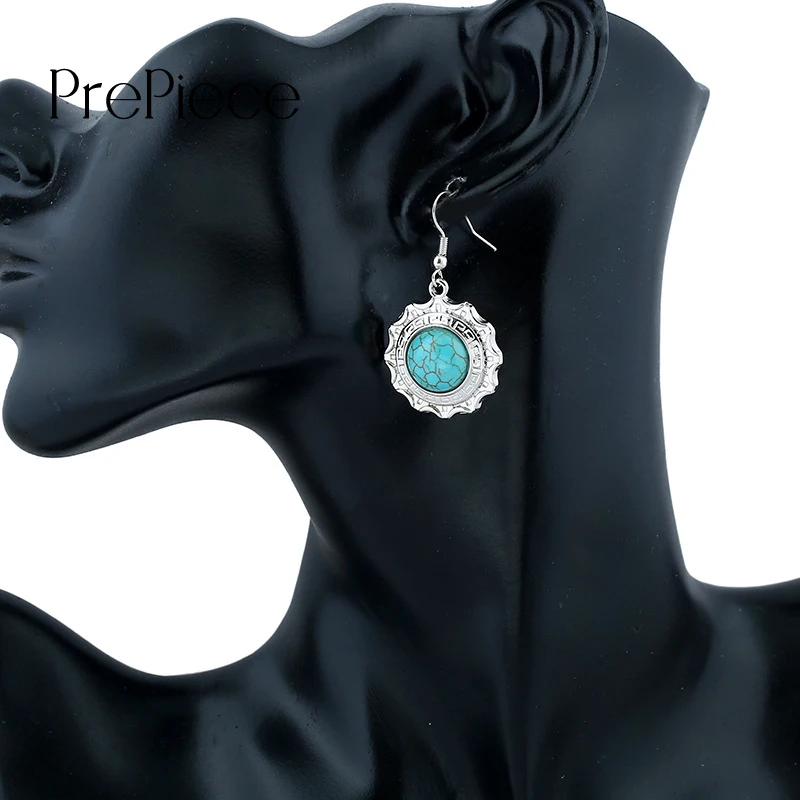 Prepiece New Green Stone Geometric Round Drop Earrings Fish Hook Vircle Dangle For Women Earings Fashion Jewelry PE0778 | Украшения и