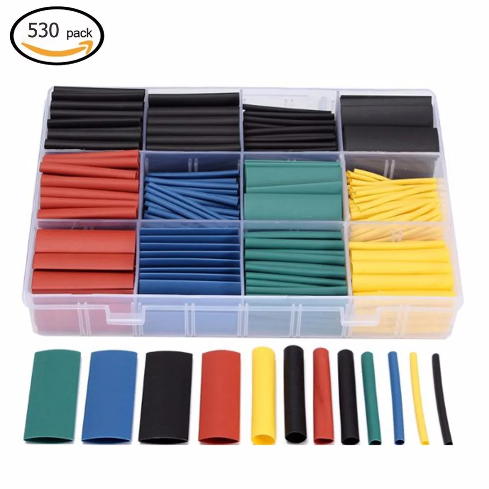 Купи 530pcs Heat Shrink Tubings Wire Wrap Cable Sleeve Sets Electrical Insulation Tubes 5 Colors 8 Sizes за 674 рублей в магазине AliExpress