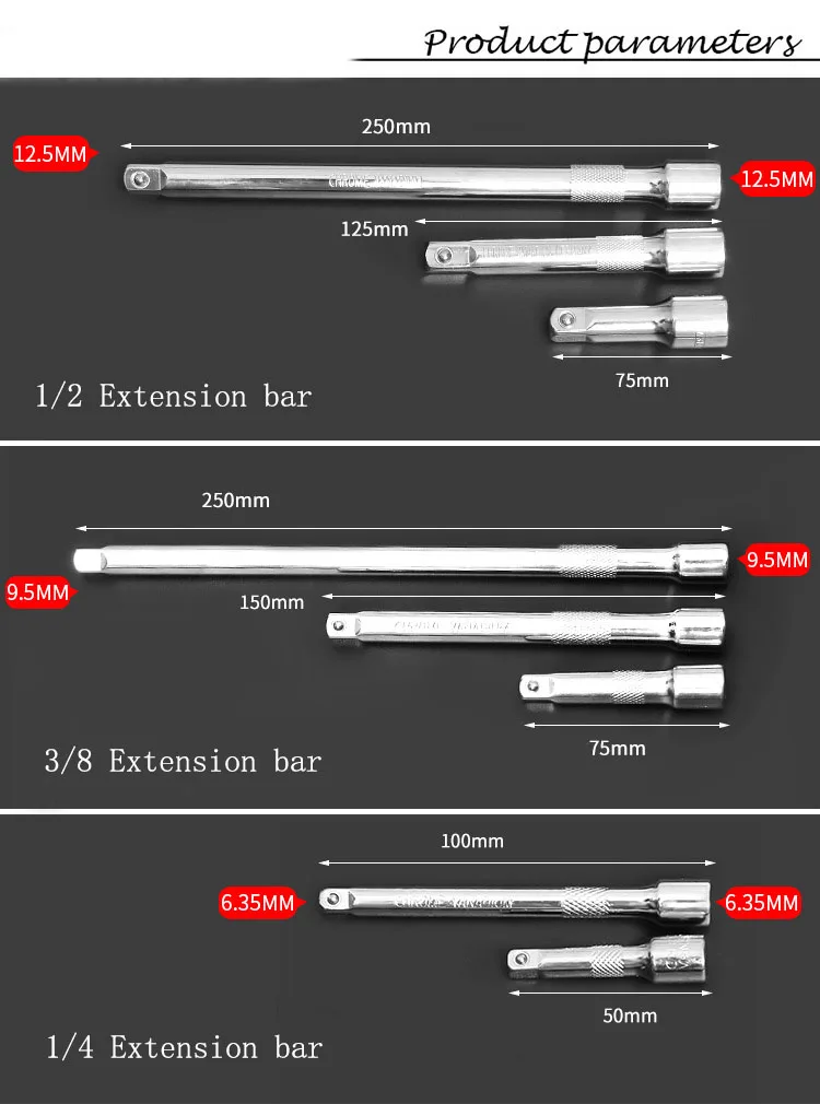1/4 &quot3/8&quot 1/2 &quotприводной удлинитель Бар Разъем cr-v в переменного тока 50-250 мм