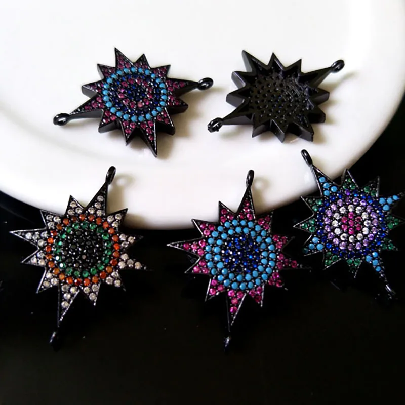 

10 Pcs Turkish Style Sun Flower Bails Connector CZ zircon Micro pave crystal Charm DIY Bracelet necklace Jewelry making CT173